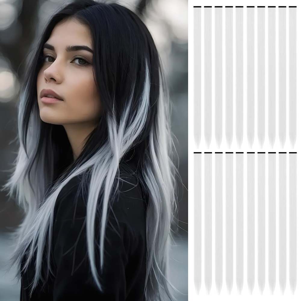 20 PCS‎ Clip-In Hair Extensions 22" White/Silver • Party Cosplay Highlights Set